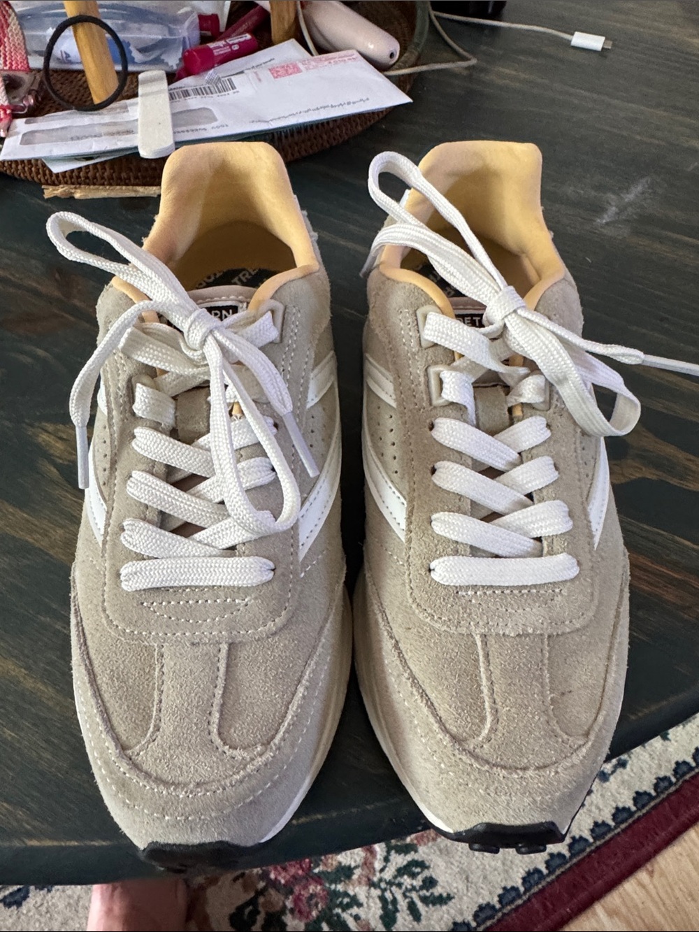 Tretorn Beige and White Suede Sneakers